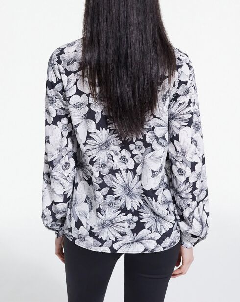 Chemise 100% Soie manches longues Print Romantic Garden noir/blanc