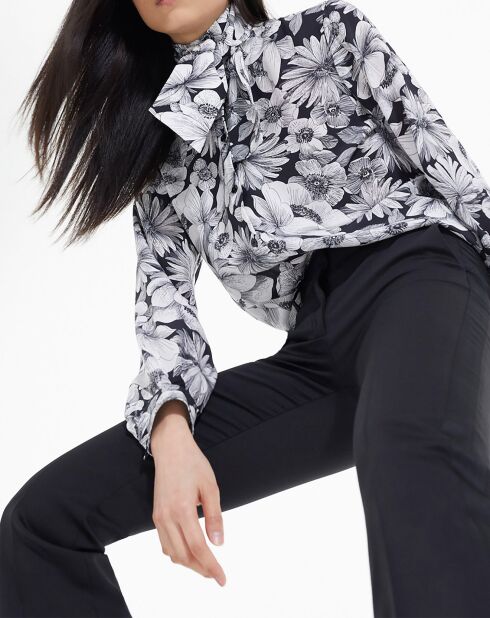 Chemise 100% Soie manches longues Print Romantic Garden noir/blanc