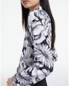Chemise 100% Soie manches longues Print Romantic Garden noir/blanc