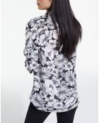 Chemise 100% Soie manches longues Print Romantic Garden noir/blanc