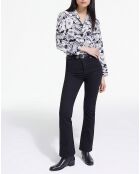 Chemise 100% Soie manches longues Print Romantic Garden noir/blanc