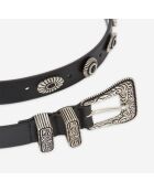 Ceinture en Cuir avec Rivets Western Metal noire