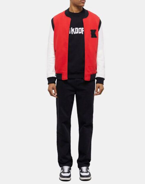 Teddy avec manches en Cuir et Broderie en K rouge/blanc