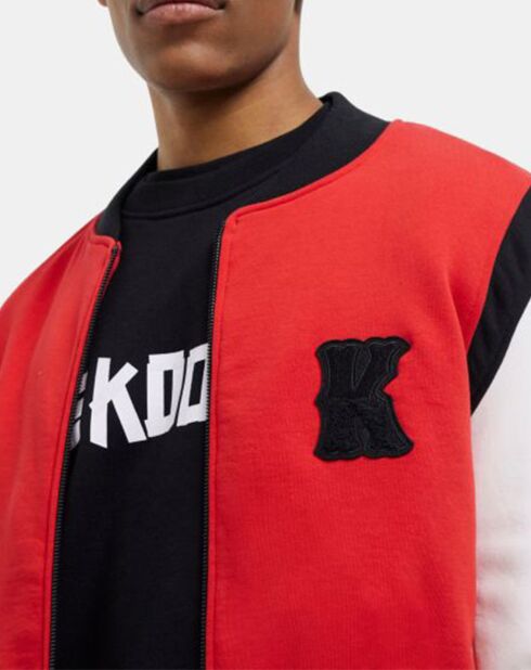 Teddy avec manches en Cuir et Broderie en K rouge/blanc