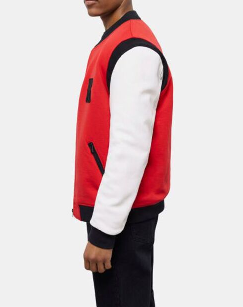 Teddy avec manches en Cuir et Broderie en K rouge/blanc