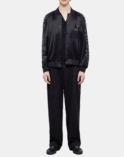 Blouson bord cotes à Boutons Pressions et details Brodés noir