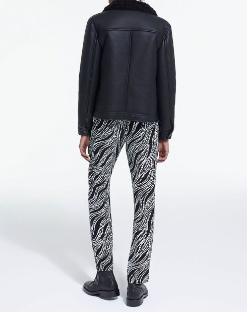 Blouson Biker en Fausse Fourrure noir