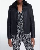 Blouson Biker en Fausse Fourrure noir