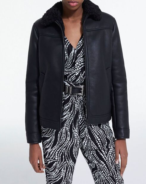 Blouson Biker en Fausse Fourrure noir