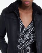 Blouson Biker en Fausse Fourrure noir