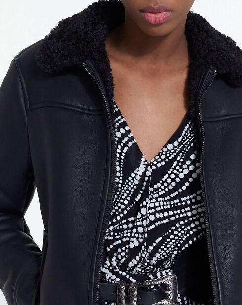 Blouson Biker en Fausse Fourrure noir