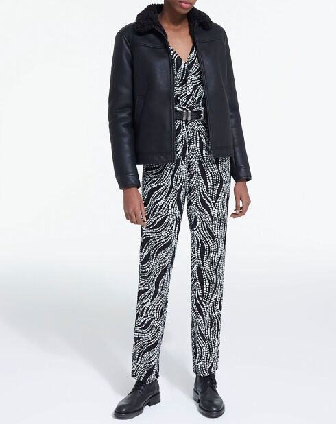 Blouson Biker en Fausse Fourrure noir