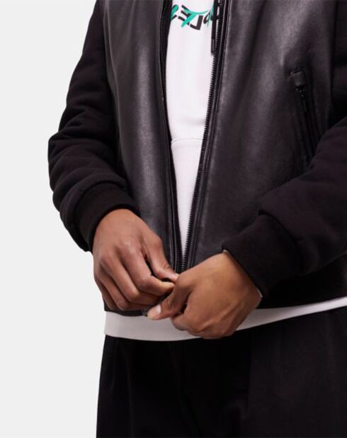 Blouson en Cuir Motard Bi Matiere noir