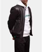 Blouson en Cuir Motard Bi Matiere noir