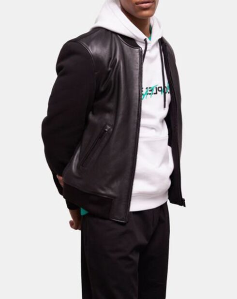 Blouson en Cuir Motard Bi Matiere noir