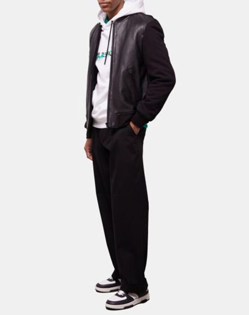 Blouson en Cuir Motard Bi Matiere noir