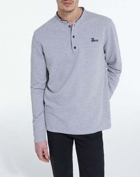 Polo manches longues gris mélangé