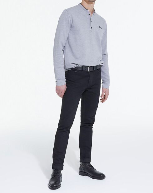 Polo manches longues gris mélangé
