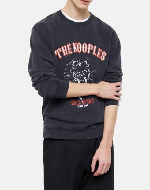 Sweat Wild Spirit Panthere noir délavé