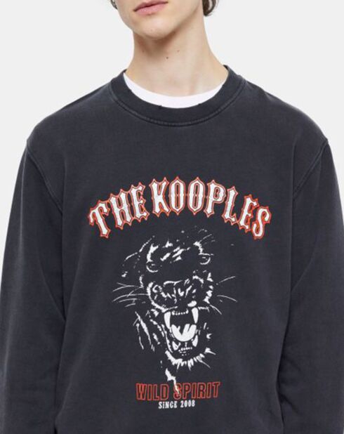 Sweat Wild Spirit Panthere noir délavé