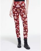 Legging jacquard fleurie rouge foncé