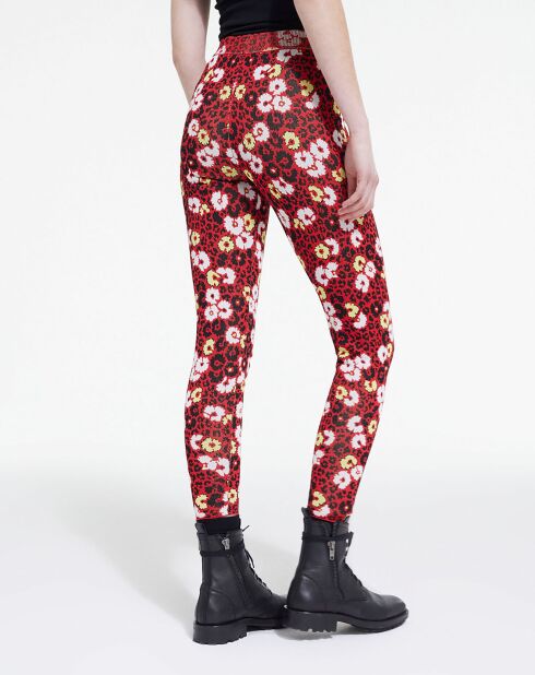 Donkerrode jacquard legging met bloemenprint