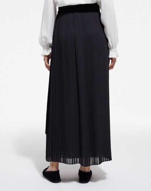 Jupe longue plissée avec ceinture en Velours noire