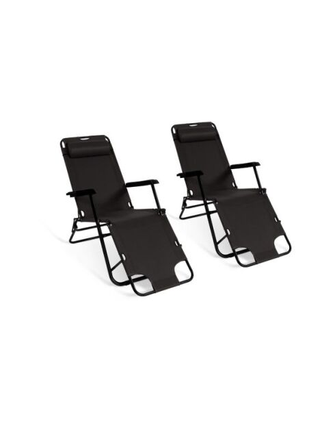 2 zwarte relaxligstoelen - 178x61x33 cm