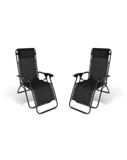 2 Fauteuils Relax de Jardin noirs - 70x160x82 cm