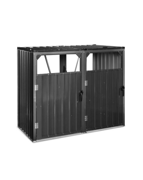 Cache poubelles double en métal gris anthracite - 147x80x120 cm