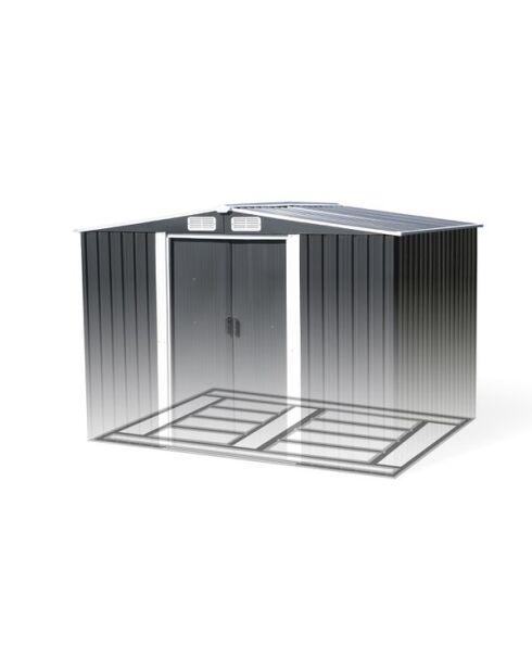 Abri de jardin Tulum avec base gris/blanc - 196.5x246.5x178 cm