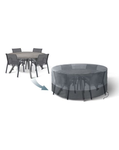 Housse de protection pour table ronde + chaises gris/noir - D.220x74 cm