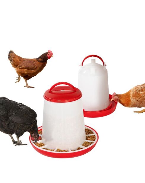 Abreuvoir + Distributeur Poules - Cl rouge/blanc