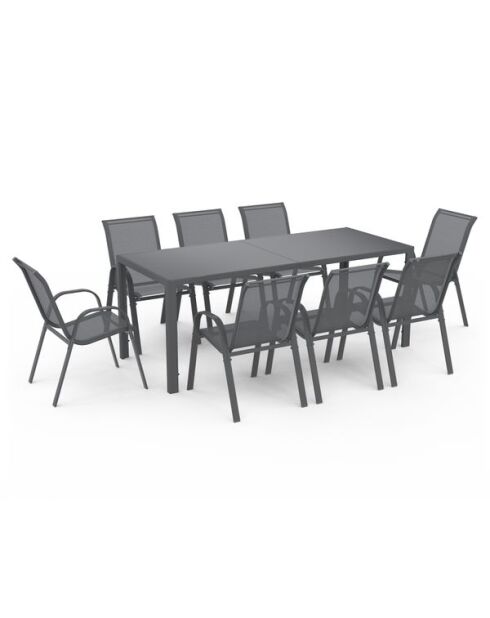 Salon de jardin Minorca 8 places en textiléne et verre trempé gris anthracite
