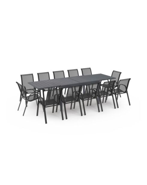 Salon de jardin extensible 12 places en polywood gris