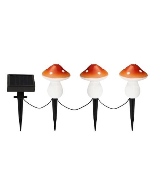 3 Lampes solaires champignons rouge/blanc - 8x8x9.8 cm