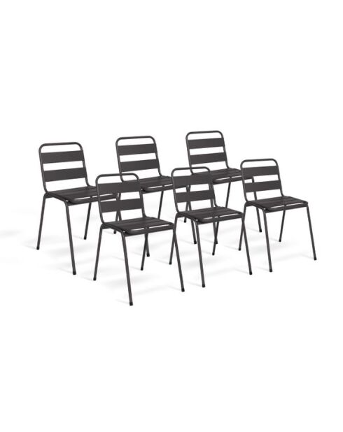 6 Chaises de jardin en acier empilables gris anthracite - 44x45x76 cm