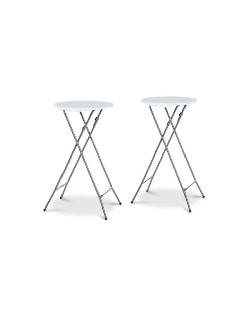 2 Tables hautes de réception pliantes + housses noires  gris/blanc - 60x60x105 cm