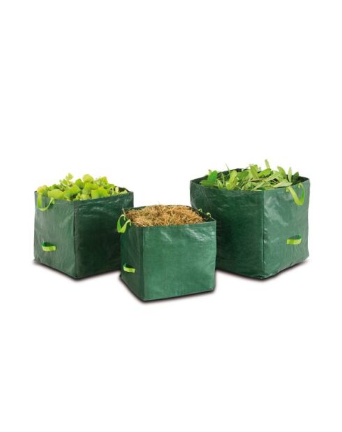 3 Sacs de jardin avec poignées verts - 70/100/170L