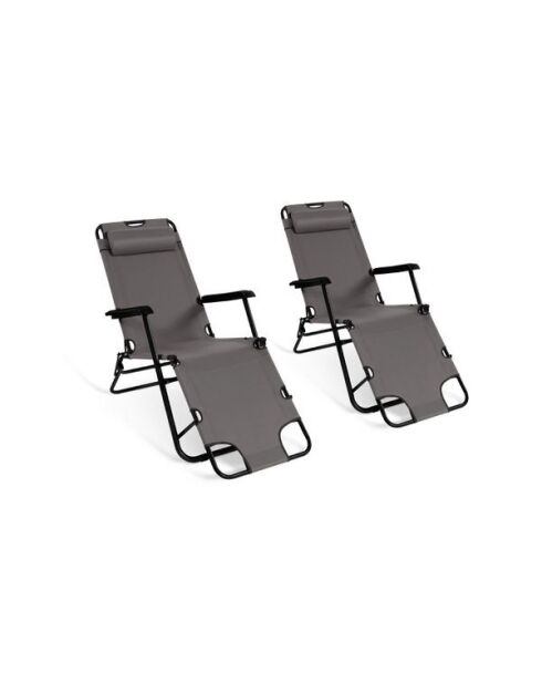 2 Transats relax gris - 171x61x33 cm
