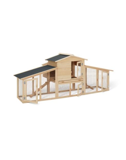 Poulailler clapier XXL avec pondoir - 6 poules bois/gris