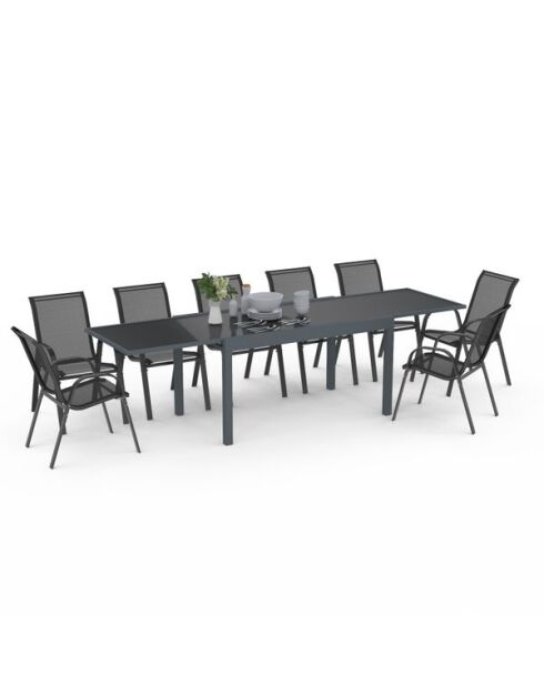 Table de jardin extensible en verre trempé gris foncé