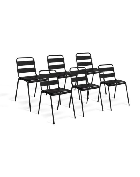 6 Chaises de jardin en acier empilables noires - 44x45x76 cm