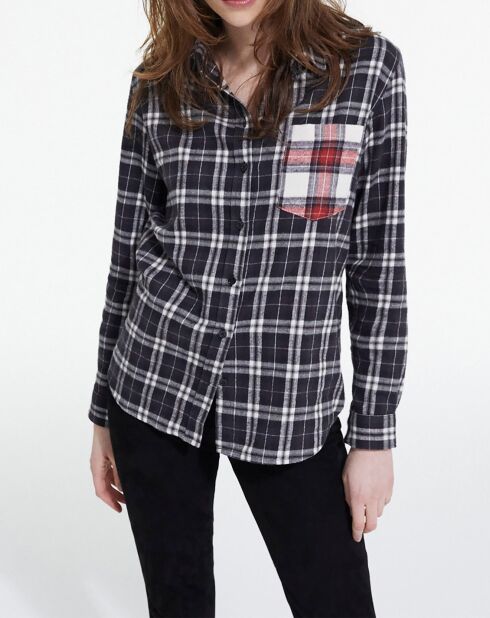 Chemise à Carreaux et poches contrastées noire