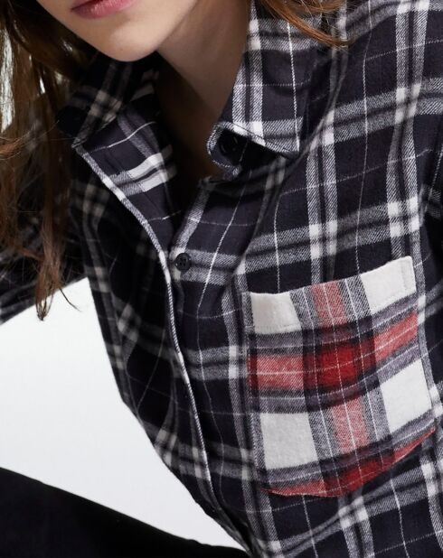 Chemise à Carreaux et poches contrastées noire