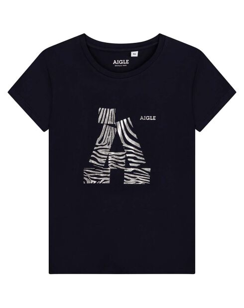 T-Shirt à motif en Coton Bio bleu foncé