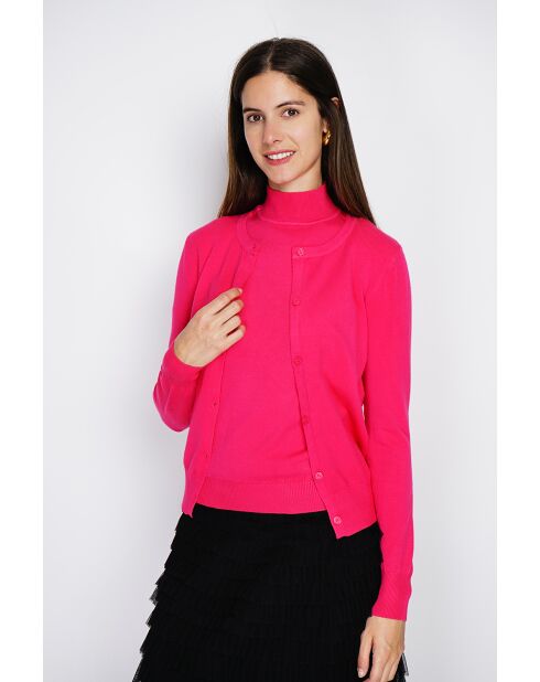 Pull en Cachemire mélangé Sophia col cheminée fushia