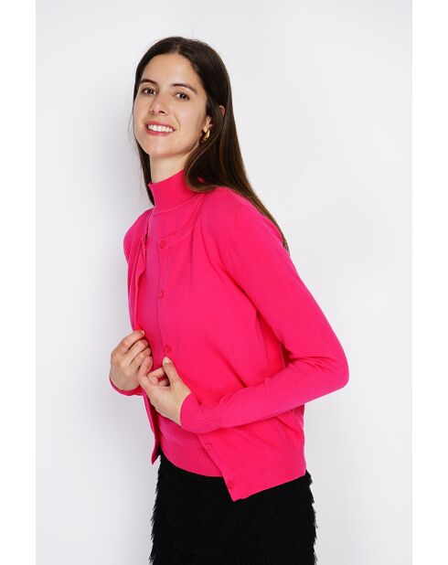 Pull en Cachemire mélangé Sophia col cheminée fushia