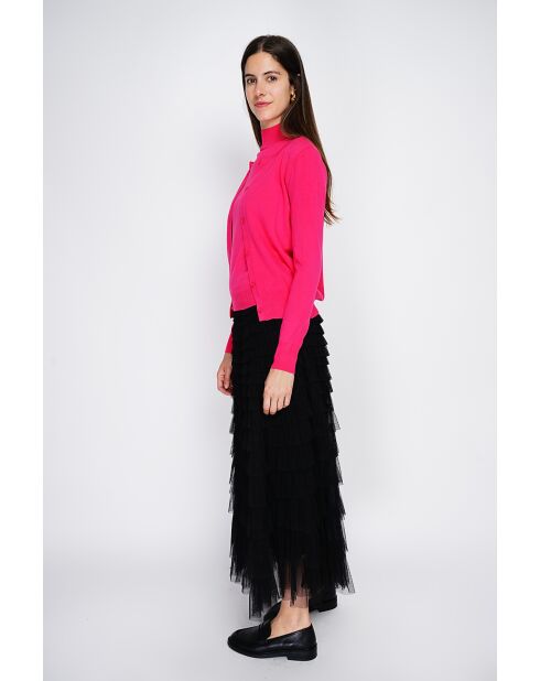 Pull en Cachemire mélangé Sophia col cheminée fushia