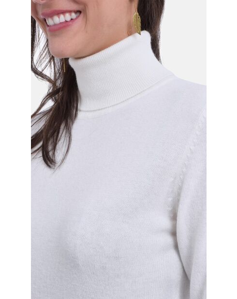 Pull en Cachemire & Soie col roulé blanc